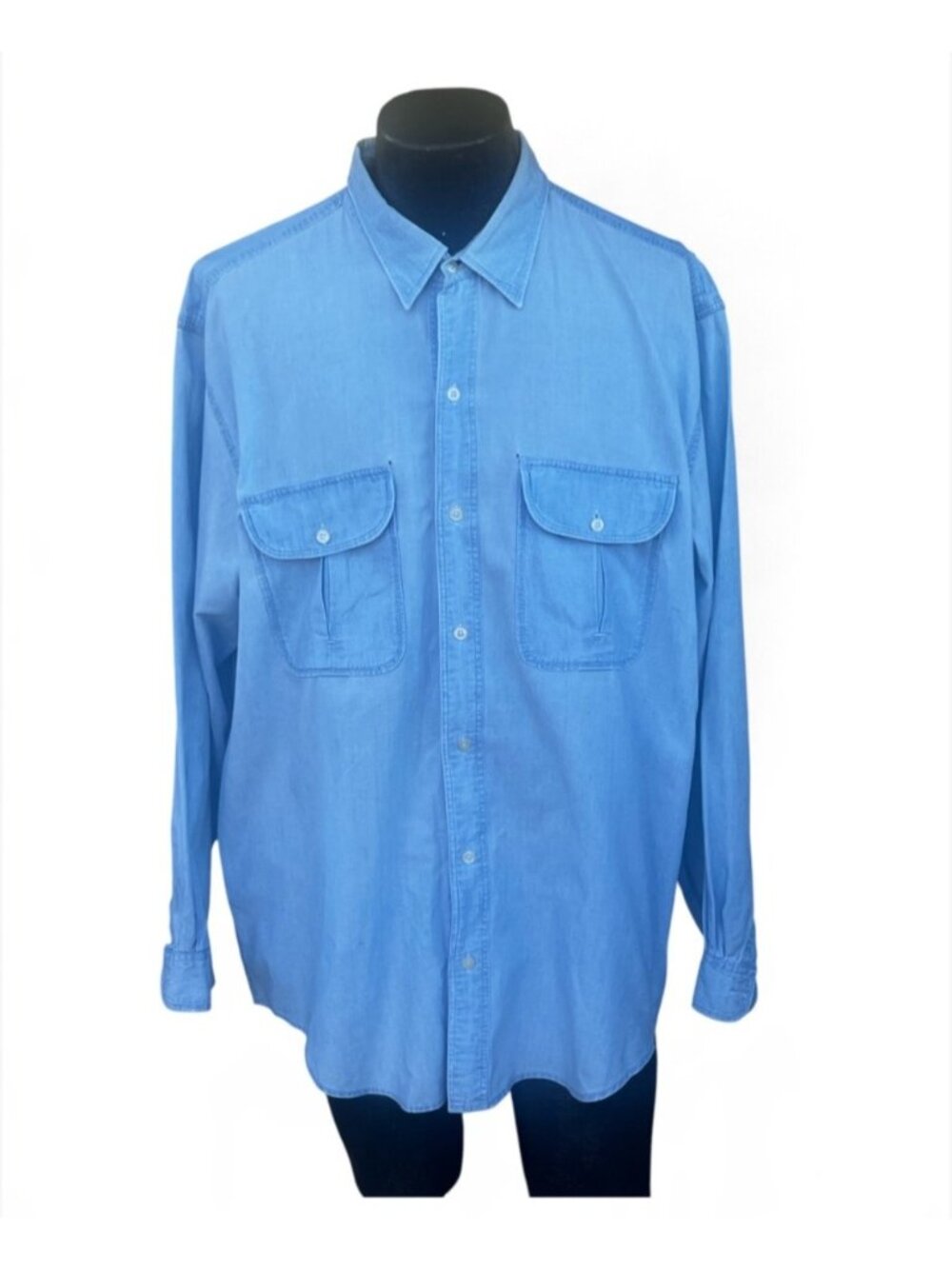 Vintage 90s Banana Republic Blue Cotton Chambray Utility Shirt Large